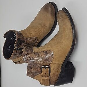 J.B. Dillon Leather Snake Print Western Buckle Zipper Ankle Boots Size 8